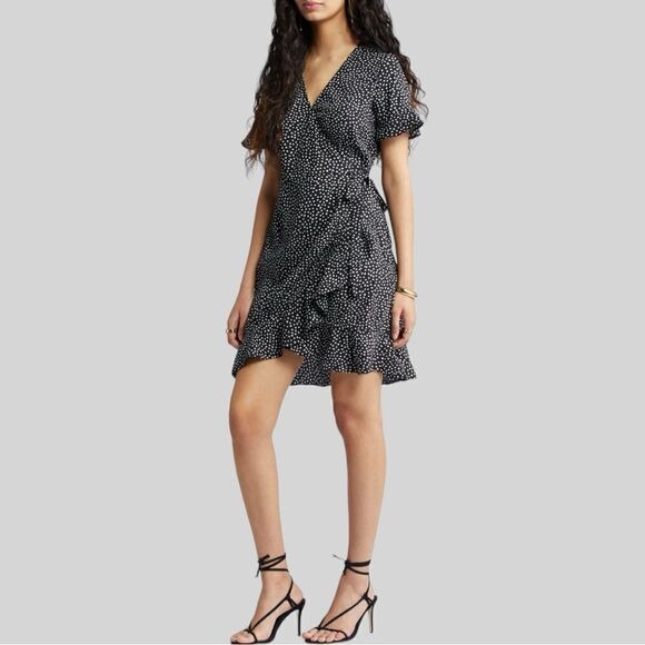 VERO MODA Black Polka Dot Henna Frill Wrap Dress, Size Small - Picture 15 of 16